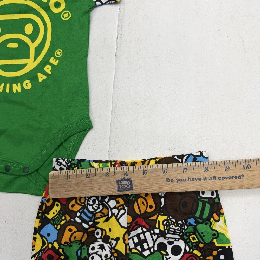 A Bathing Ape Baby Milo Outfit Set Baby Boys 6-9M Bodysuit Shorts Green 2 Piece